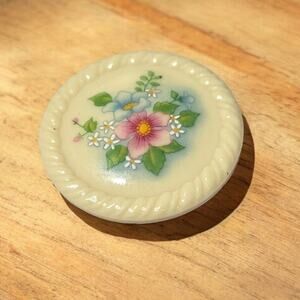 Avon Porcelain Floral Brooch Cream Hand Painted Vintage Cottage